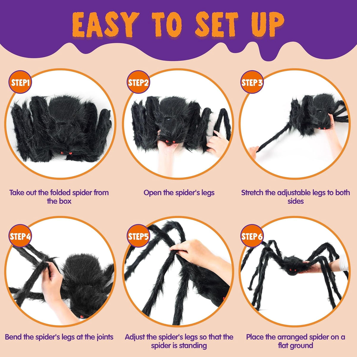 Joyfy 5 ft Scary Giant Spider Halloween Decorations Outdoor, Poseable Spider Lifelike Hairy Prop for Yard, Haunted House, Tree or Porch Party Decorations