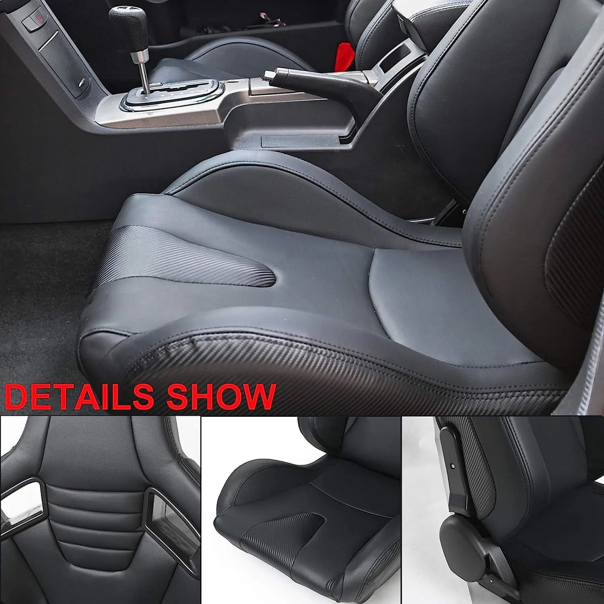 VEHITO Ergonomic Sport Racing Seats, 1 Pair, Orange Black, PVC - Adjustable Double Slides