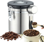 Coffee Storage Canister With Spoon, Date Tracker And One-Way Exhaust Valve - 1200ml, 1500ml, 1800ml