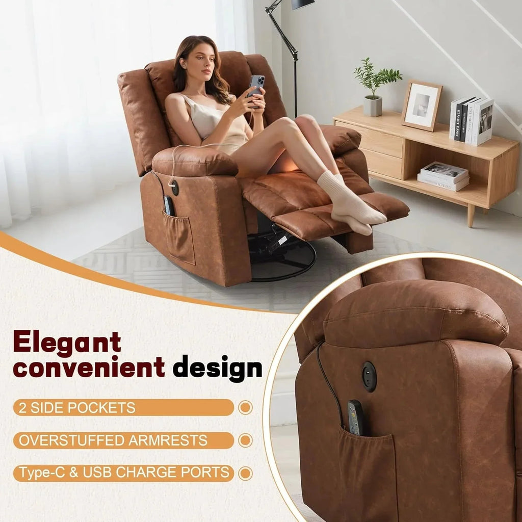 Korser Swivel Rocker Recliner Chair With Massage, Heating, USB Charging And Storage