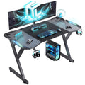 HLDIRECT Gaming Desk With LED Lights, Carbon Fibre Surface, Black - 47 Inch
