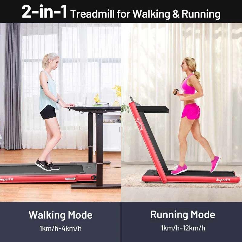 2 In 1 Folding Treadmill, 2.25 HP, 40 in x 16 in Running Area, Dual Display And App Control
