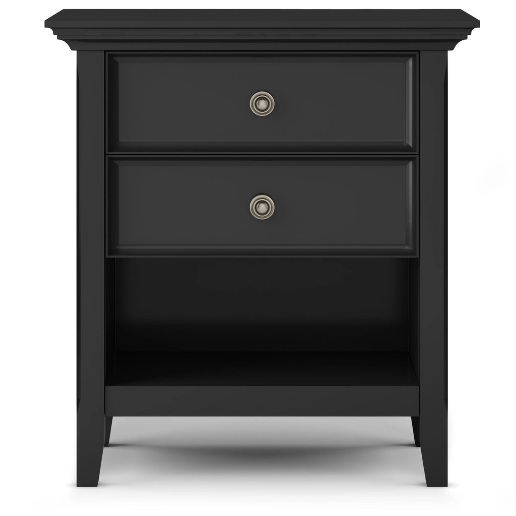 Solid Wood Nightstand With 2 Drawers And Open Shelf, 16 in D x 24 in W x 26 in H