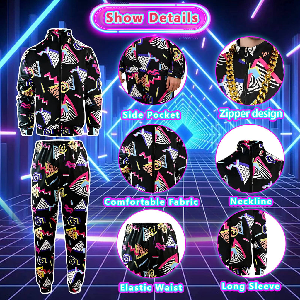GYQMBT 80s 90s Men's Sportswear, Party Hip Hop Windbreaker 90s Disco Sportswear, 80s Adult Bizarre Costume 8 Piece Set
