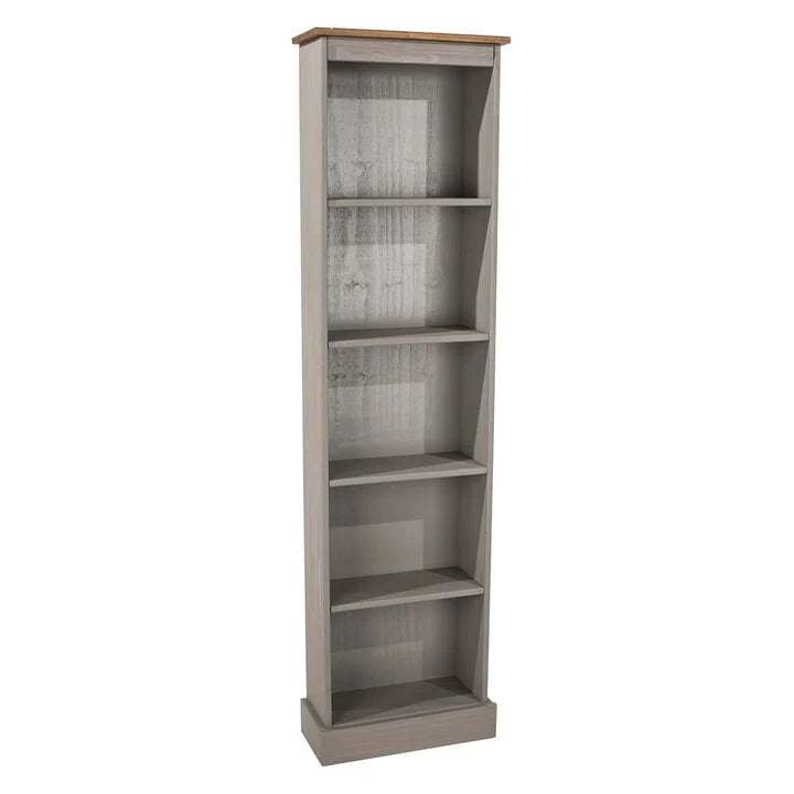 Tall Narrow Solid Pine Wood Bookcase With 5 Open Shelves
