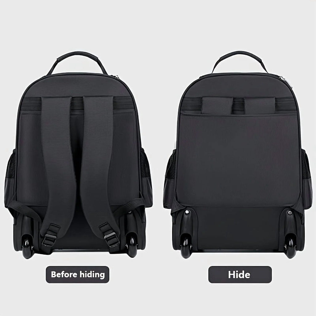 Rolling Backpack With Retractable Handle, Aluminum Frame, Oxford Fabric, Black