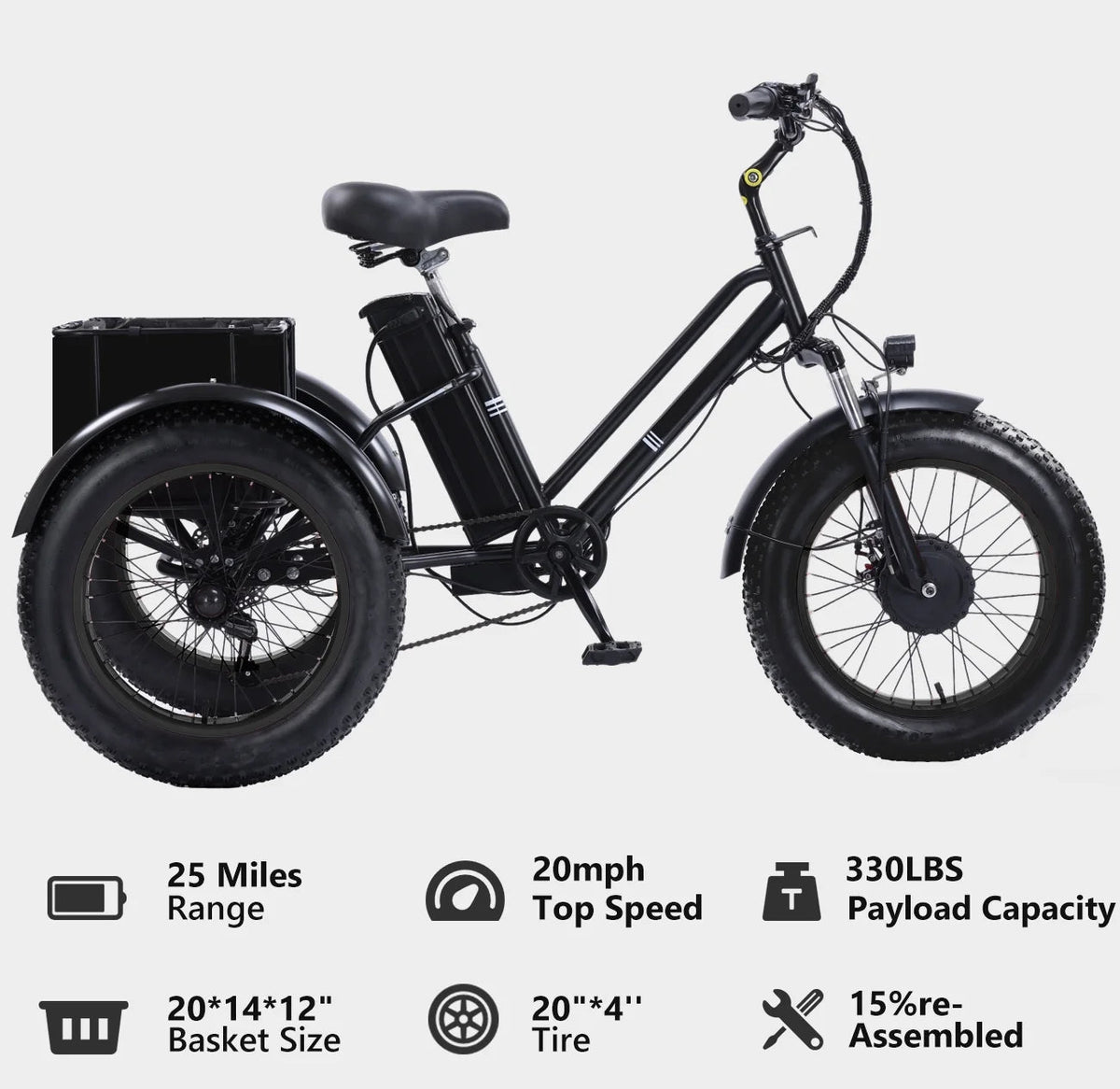 YEBEI Folding Electric Tricycle for Adults, 500W Motor, 48V15AH Lithium Battery, 20 x 4.0 in Fat Tires