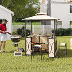 Costway 3-Piece Grill Gazebo Bar Set With 2 Bar Stools And Tempered Glass Top - Grey