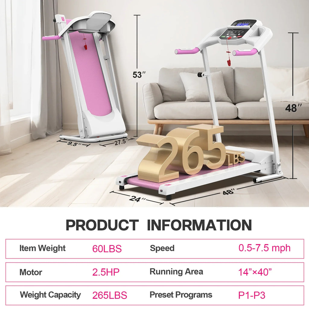 FYC Foldable Home Treadmill, 2.5 HP, 7.5 MPH, 40x14 in Running Belt