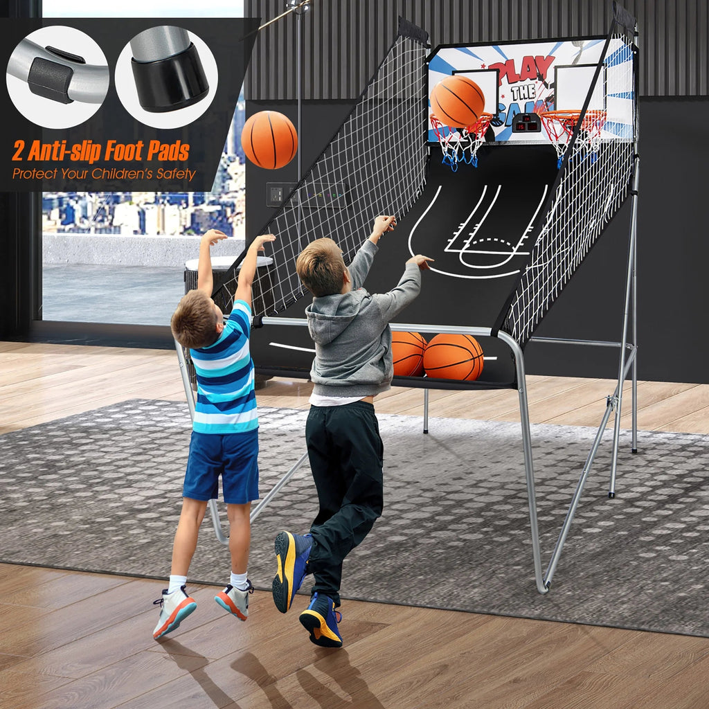 Costway Double Shot Electronic Basketball Arcade Game, 8 Game Modes, 4 Balls, Grey