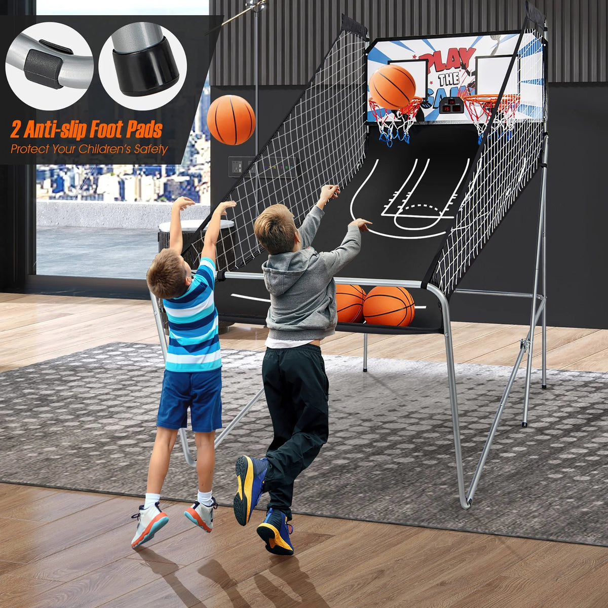 Costway Double Shot Electronic Basketball Arcade Game, 8 Game Modes, 4 Balls, Grey