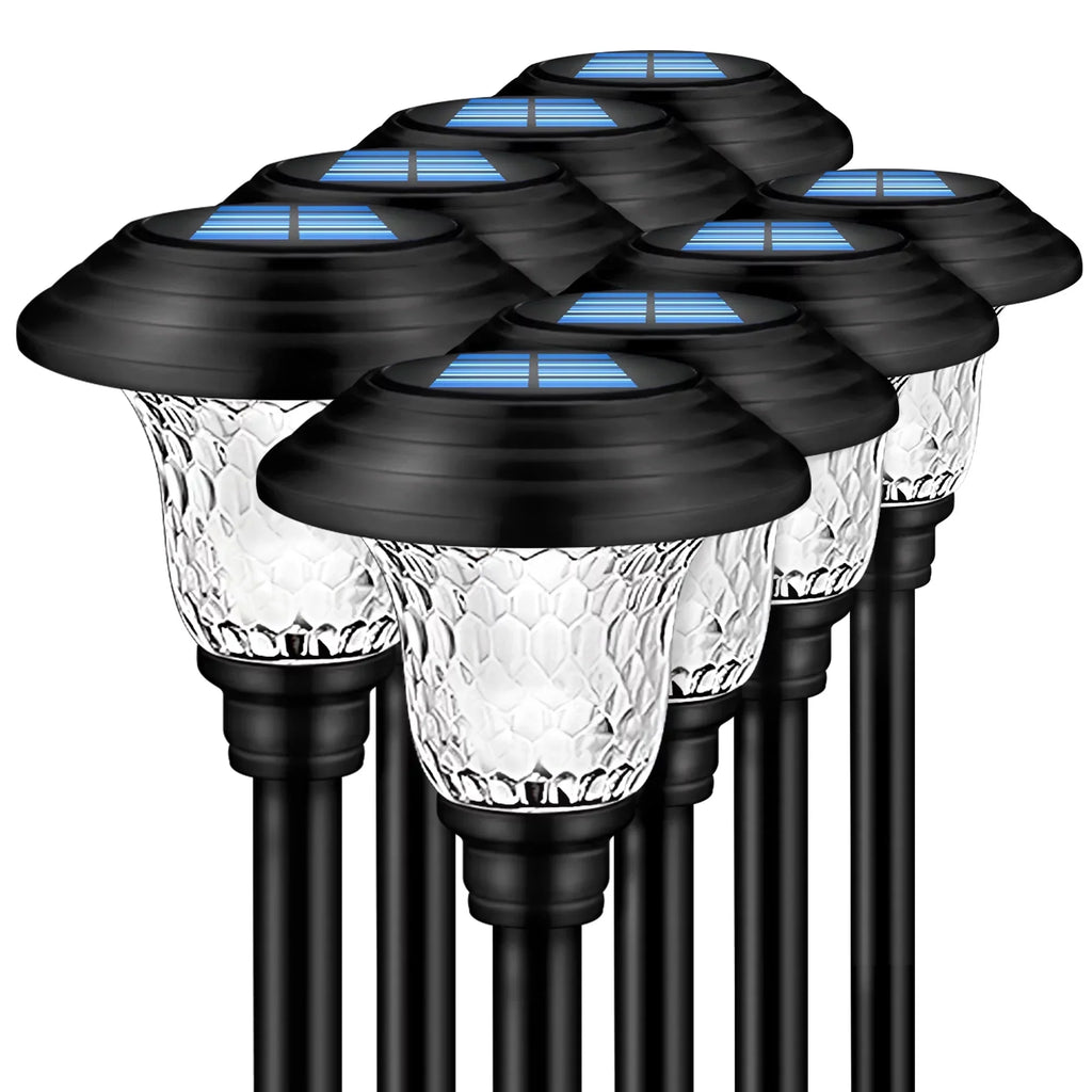 Solar Garden Landscape Lights, 8 Pack - Waterproof Glass Stainless Steel Auto-On/Off
