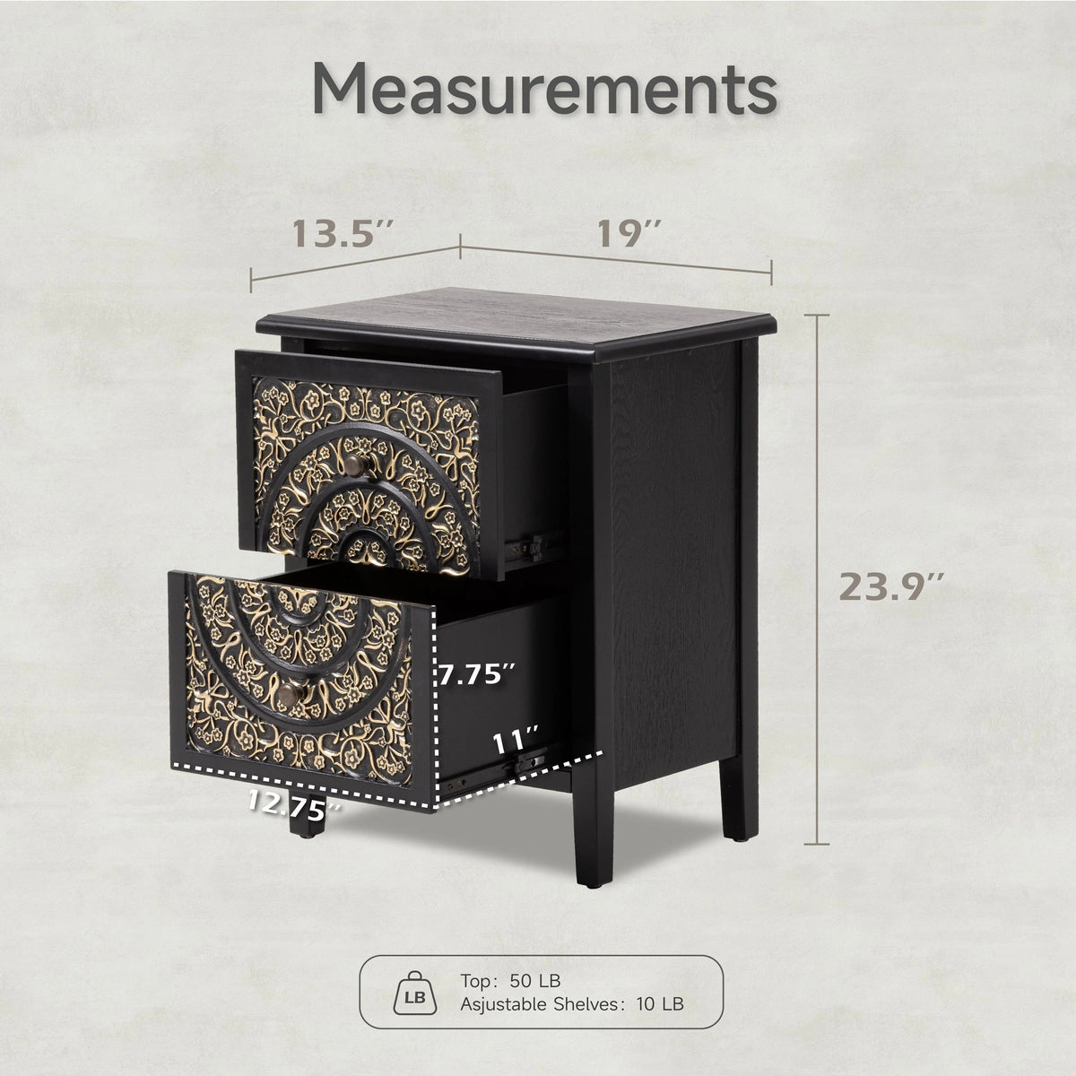 Farmhouse Fully Assembled Nightstand With 2 Drawers