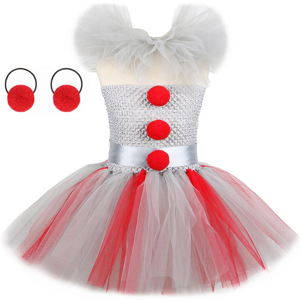 Girls Clown Tutu Dress Costume with Balloons and Gloves, Toddler Kids Clown Costume Outfits Halloween Party