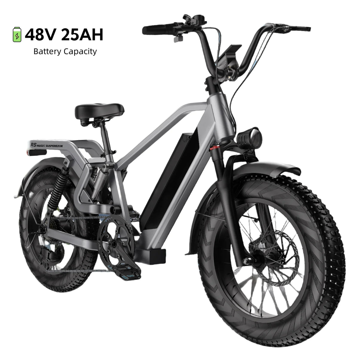 Adult Folding Electric Bike, 20in Fat Tire, 750W, 48V 25AH, 7 Speed, 20MPH - RS
