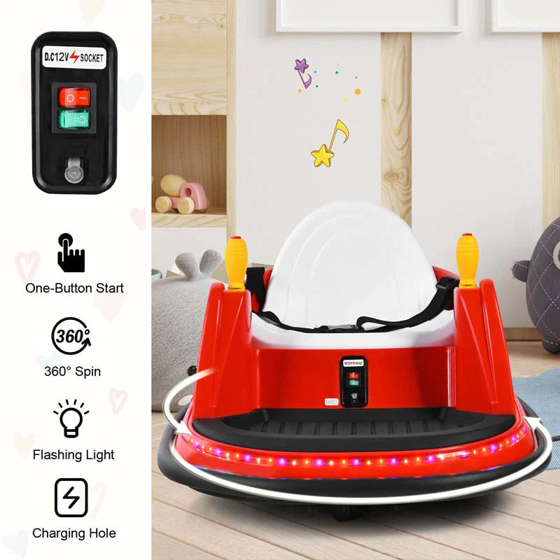 12V Toddler Battery Powered Bumper Car With Dual Joysticks And 360 Degree Spin