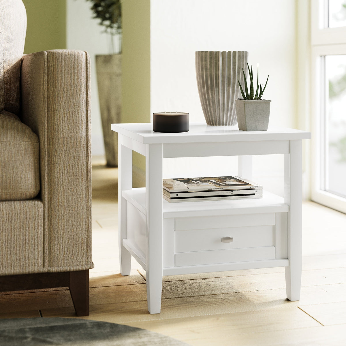 Solid Wood Rectangle End Table With Drawer And Shelf, 18.1in D x 20in W x 19.5in H - Norfolk