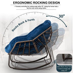 Outdoor Papasan Rocking Chair With Thick Cushion, Grey - 43.70in D x 37.20in W x 31.50in H