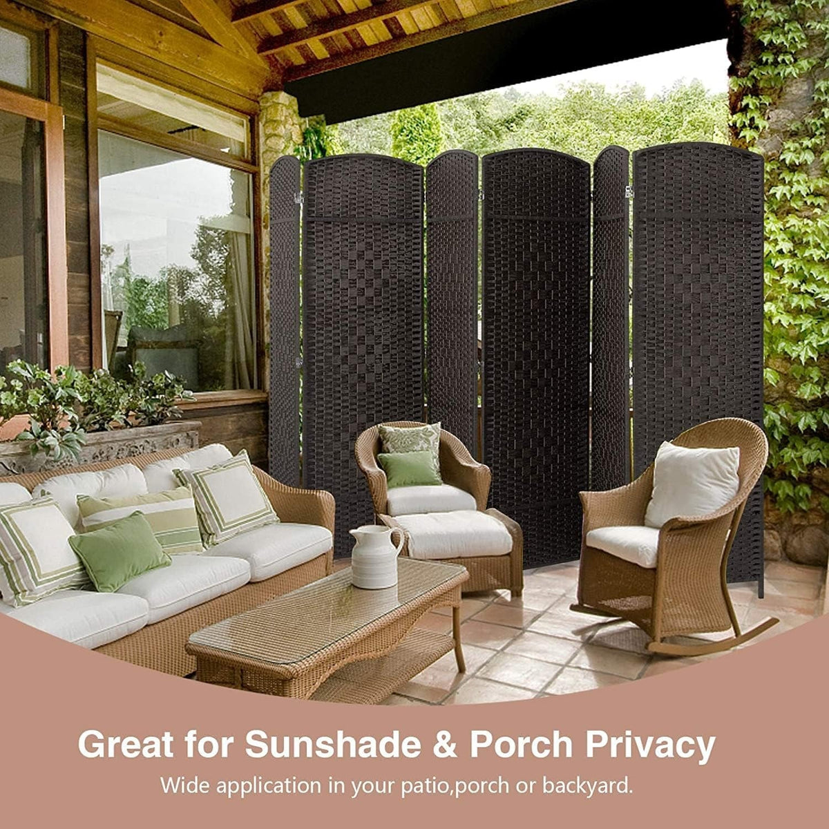 Freestanding Folding Woven Fiber Room Divider Privacy Screen - 6 Ft Tall