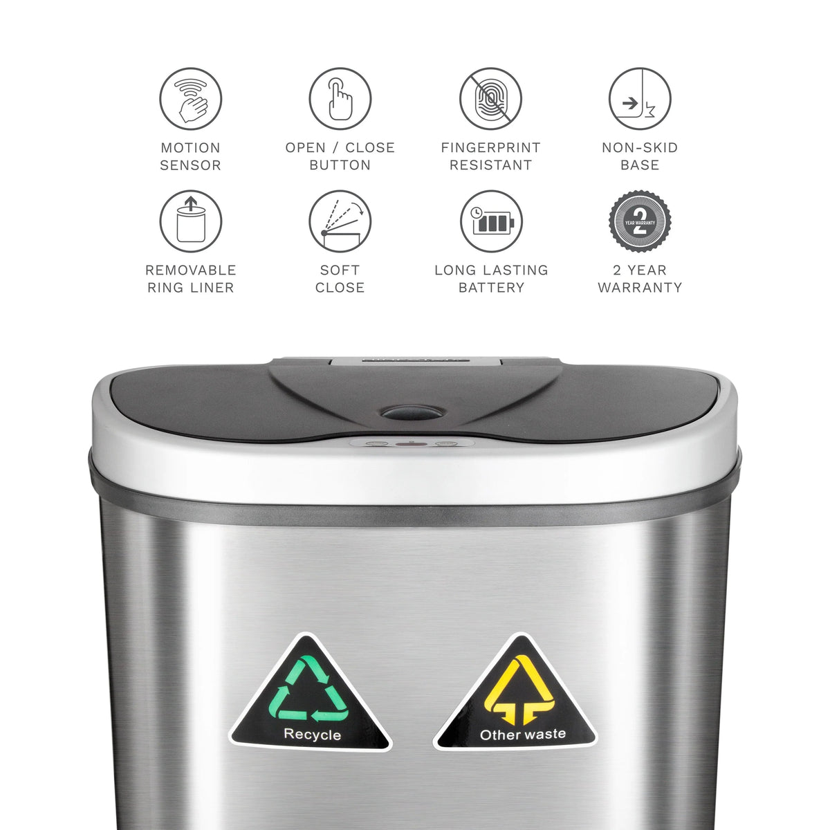 18 Gallon Dual Compartment Motion Sensor Trash Can - Automatic Hands-Free Kitchen Garbage Bin