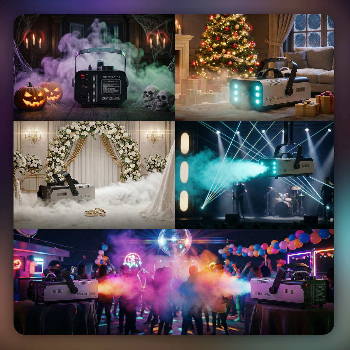 Halloween Fog Machine Smoke Machine 1200W with RGB LED Lights & Remote - Haze Smoke Generator for Halloween, Party, Stage, DJ, Club