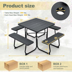 8-Person Outdoor HDPE Square Picnic Table And Bench Set, 67in x 67in x 30in, Metal Frame