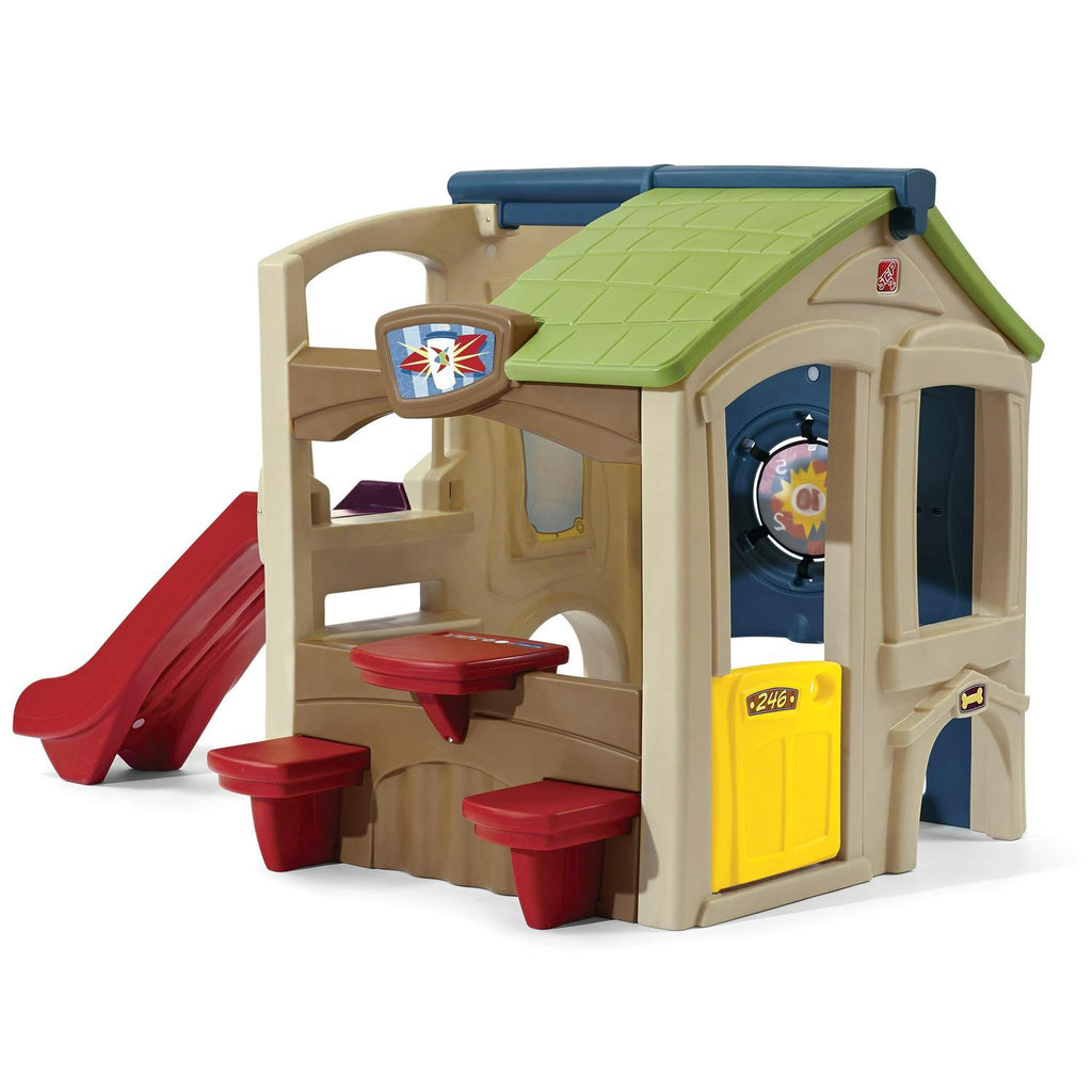 Step2 Neighborhood Fun Center Brown Plastic Playhouse With Slide - 851000