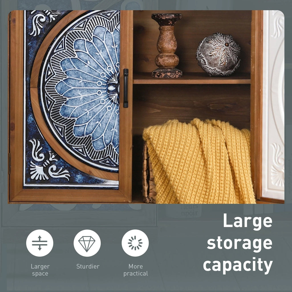 Vintage Storage Accent Cabinet With Drawers, Blue And White, 32 in L x 14.96 in W x 33.66 in H