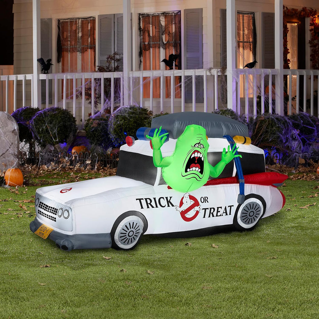 Gemmy Airblown Inflatable Ghostbusters Ecto-1 Mobile With Slimer, 7 ft Wide - 552108