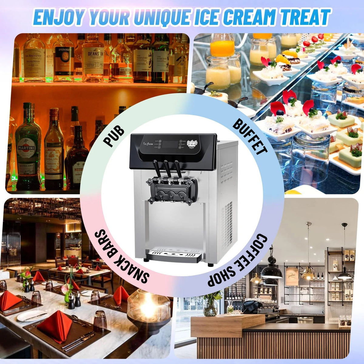 3-Flavor Soft Serve Ice Cream Machine, 2200W, 5.3-7.4 Gal/Hr