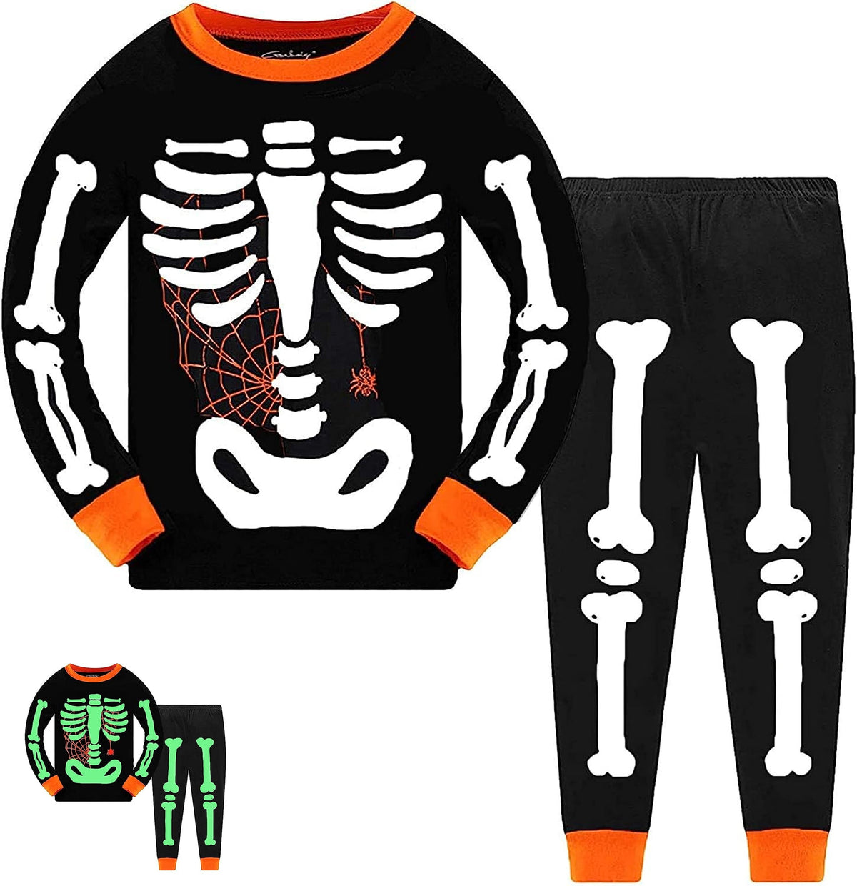 FEDPOP Toddler Halloween Pajamas Kids Skeleton Glow in the Dark Sleepwear Pjs Set 5T