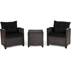 3-Piece Rattan Patio Conversation Set With Cushions And Coffee Table