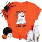 KimSoong Women Halloween Shirt Plaid Pumpkins Graphic Crew Neck Short Sleeve T-Shirts Tops