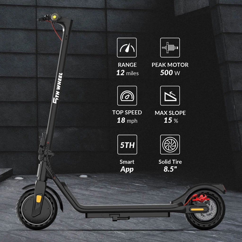 5TH WHEEL Electric Scooter With Turn Signals, 300W, 8.5 in Solid Tires, 18 mph, 12 Miles, Black - W16S