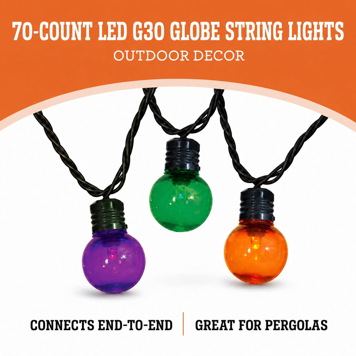 Indoor/Outdoor 70-Count LED G30 Globe String Lights, 21', Halloween by Way To Celebrate