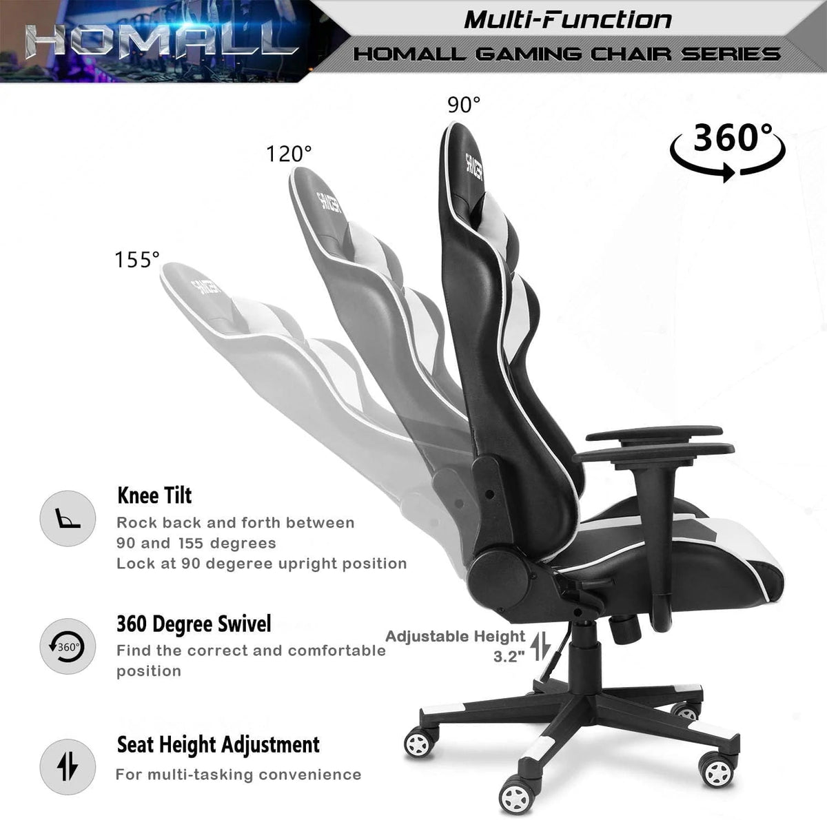 PU Leather Ergonomic Gaming Chair - High Back