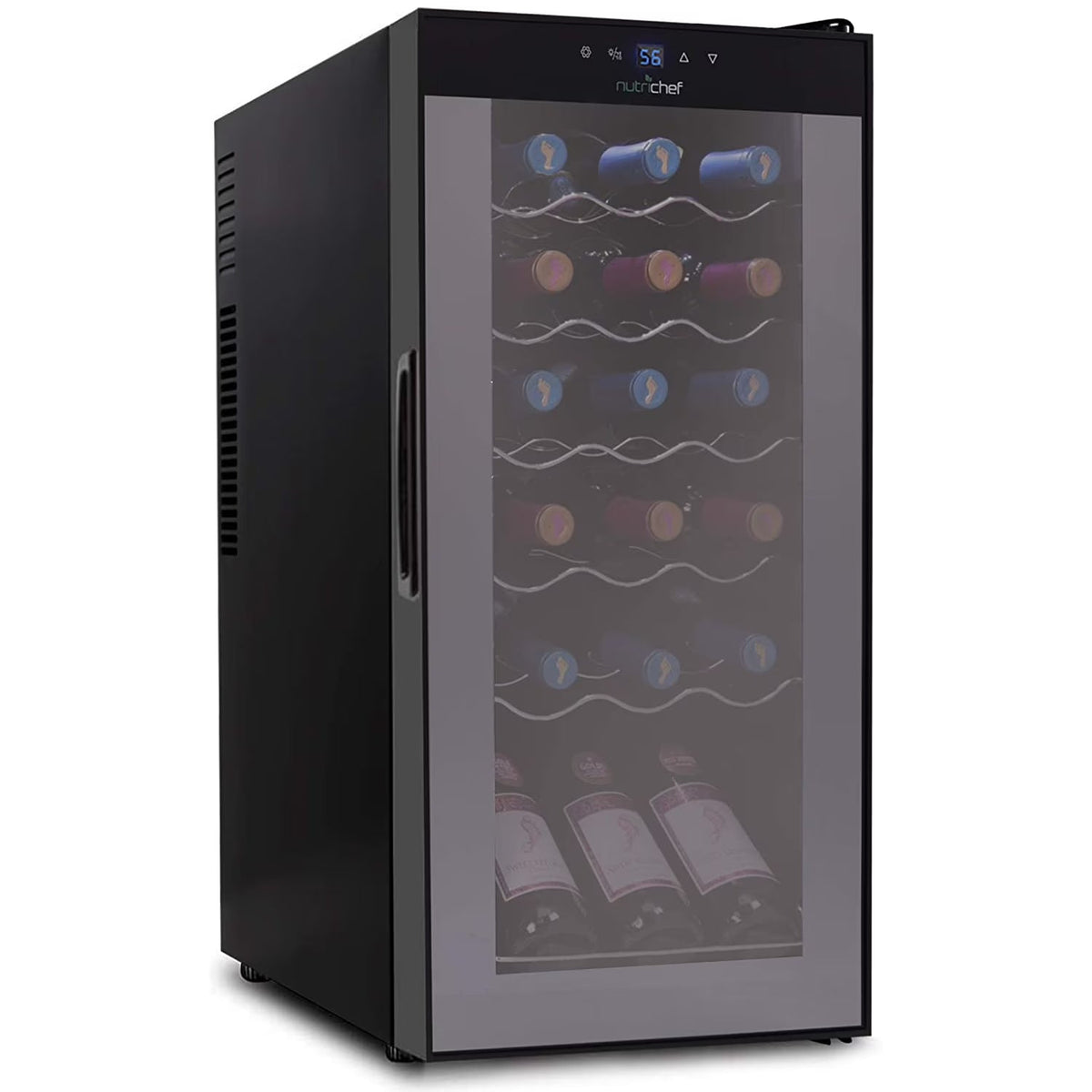 NutriChef Digital Electric Thermoelectric Wine Chiller Cooler, 18 Bottle, Black