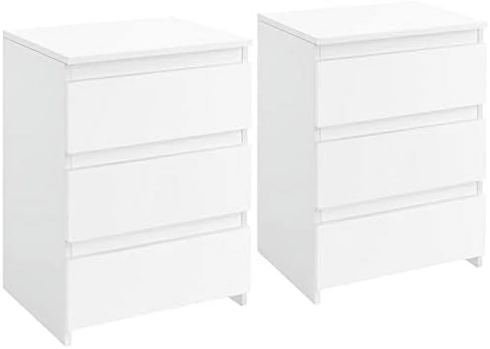 AYFDEGT 2PCS 3-Drawer White Bedside Tables - 18in L x 14in W