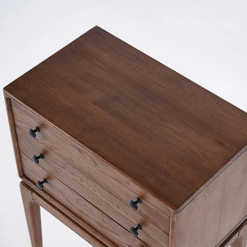 Walnut Ash Wood Chest Cabinet With 3 Drawers, 23.6 x 14.2 x 31.5 in
