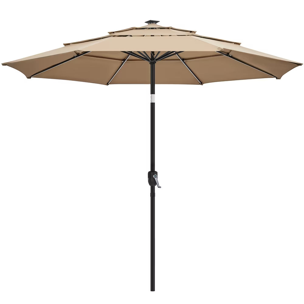 Renwick Outdoor Patio Parasol With Color-Changing LED Strip, Tan - 10 Ft