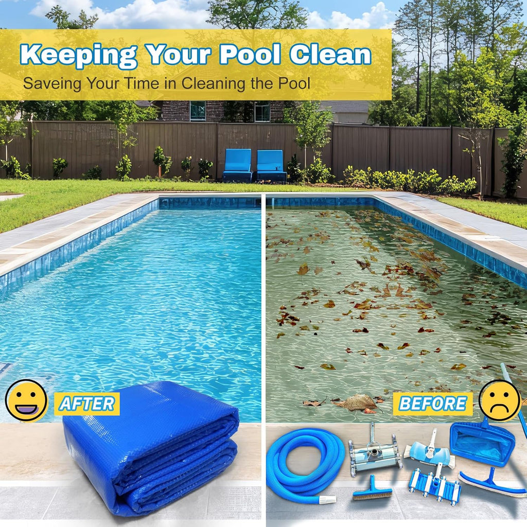 AURSK Solar Pool Cover 12MIL 16x32 Foot Rectangle For In-Ground Pools - 1200 Series