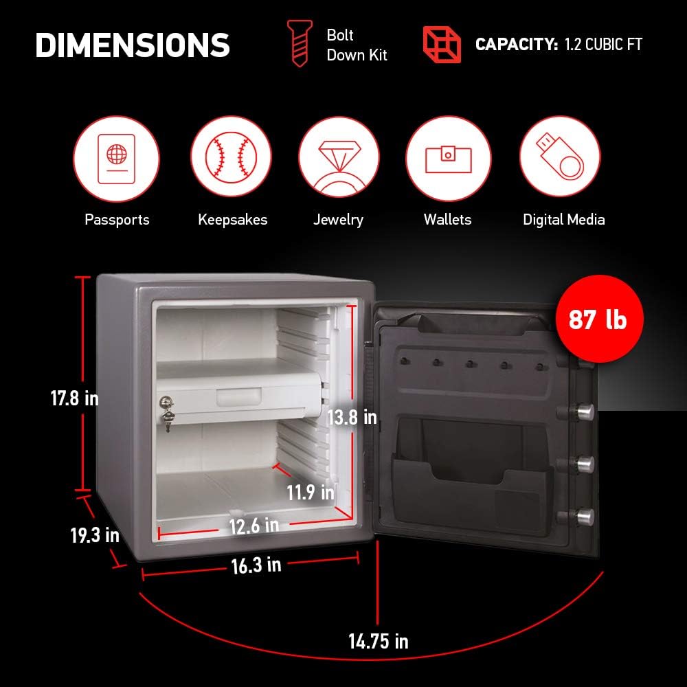 1.23 Cu Ft Waterproof And Fireproof Digital Safe Box - Alloy Steel