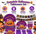 Halloween Paper Plates for Halloween Party Decoration Disposable Cups Napkins Table Cover for Halloween Banner Birthday Party Supplies Serve 20 Design 3