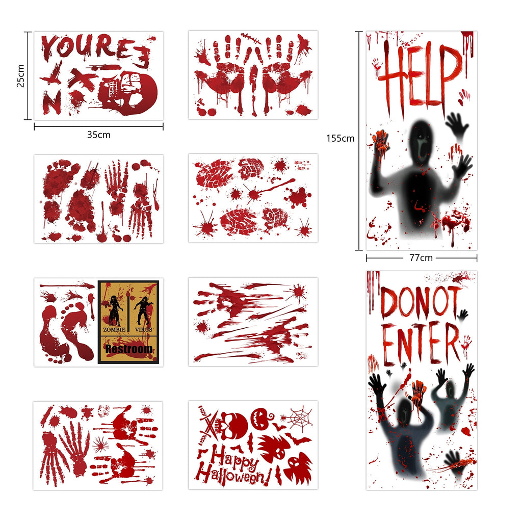 Toodour Halloween Bloody Window Clings Posters, Bloody Handprint Sticker Party Decoration for Haunted House Door Creepy School Dormitory Window