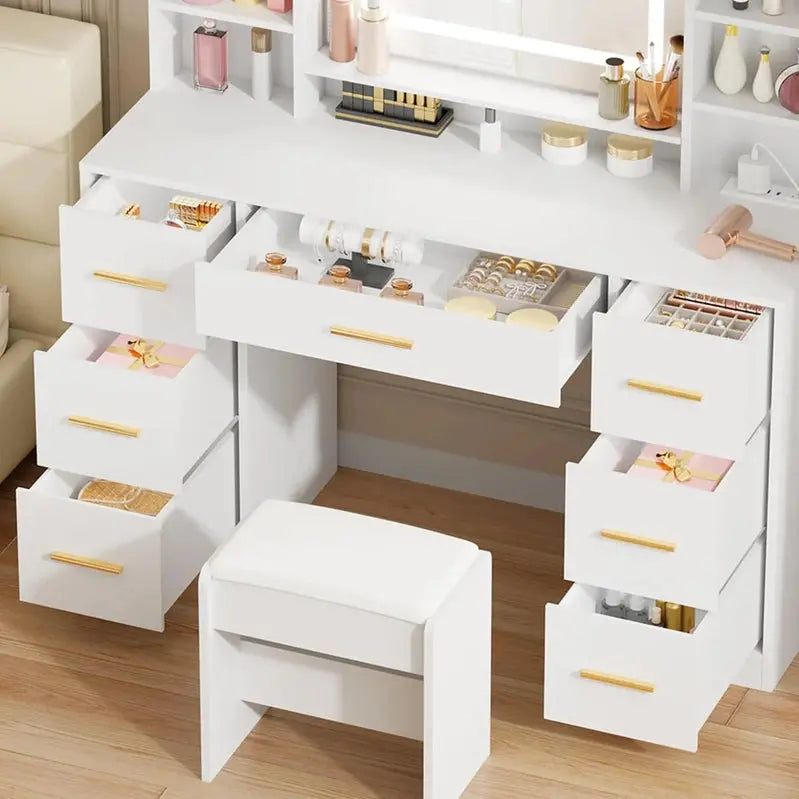 ANWBROAD Lighted Makeup Vanity Desk With LED Mirror, 39.4-Inch W x 15.7-Inch D x 55.1-Inch H