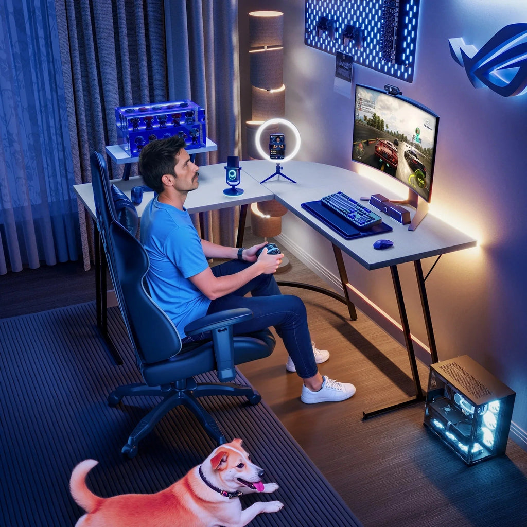 L-Shaped Gaming Computer Corner Desk With Monitor Stand - 220 lbs Capacity
