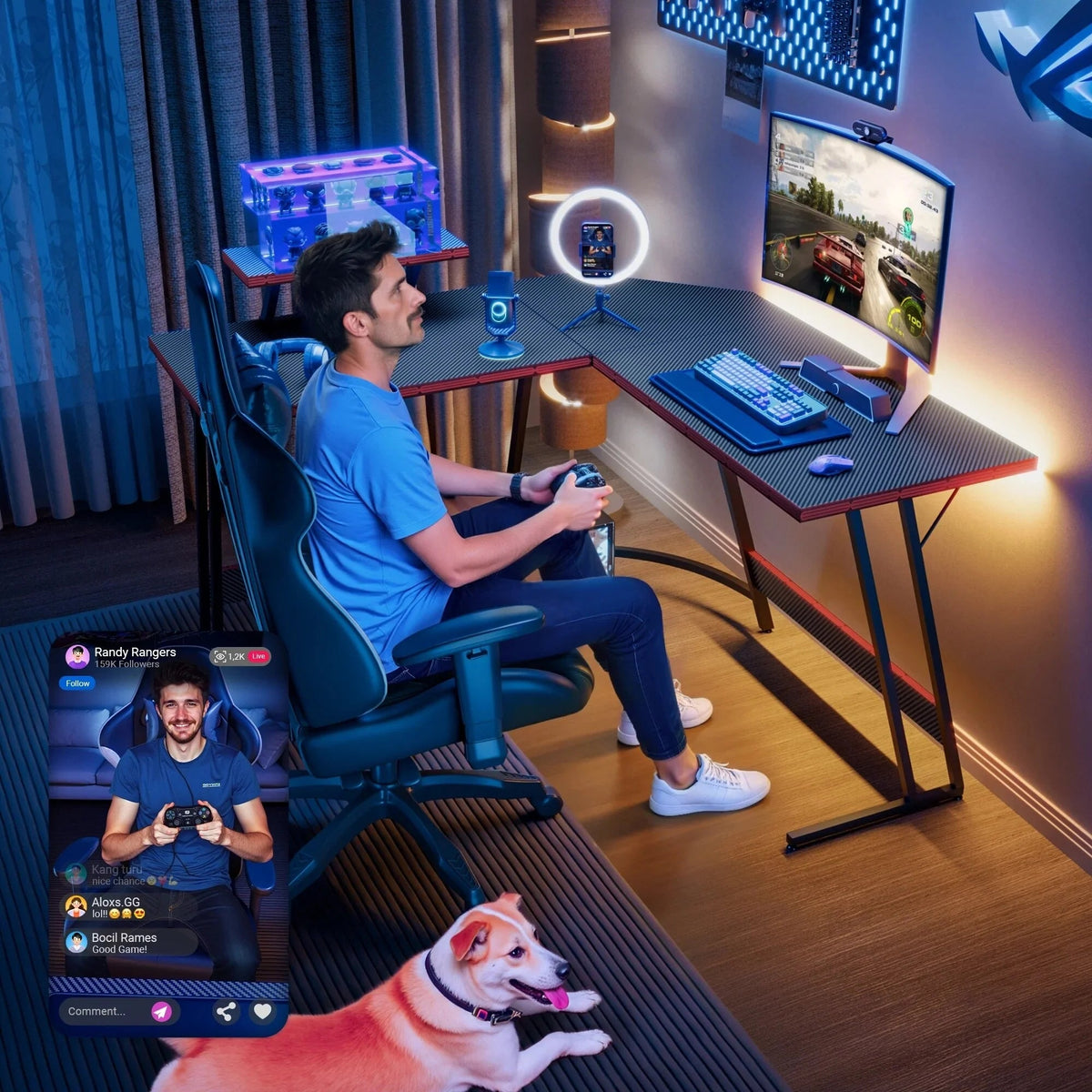 L-Shaped Gaming Computer Corner Desk With Monitor Stand - 220 lbs Capacity