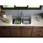 KOHLER Verse 33 in Drop-In Double Bowl 20 Gauge Stainless Steel Kitchen Sink, 4-Hole - K-RH5267-4-NA