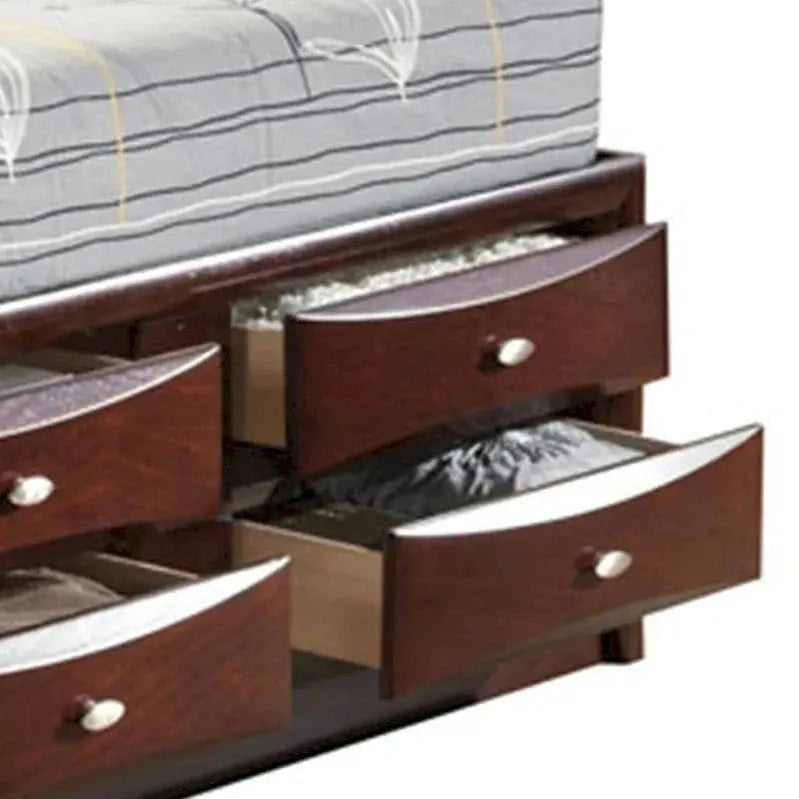 Panel-Style Queen Bookcase Bed With Drawers - Brown