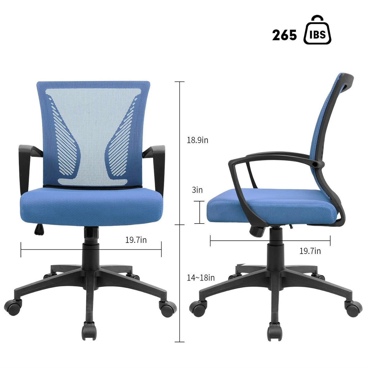 Ergonomic Mesh Mid-Back Office Chair With Adjustable Lumbar Support, 300 lbs Capacity
